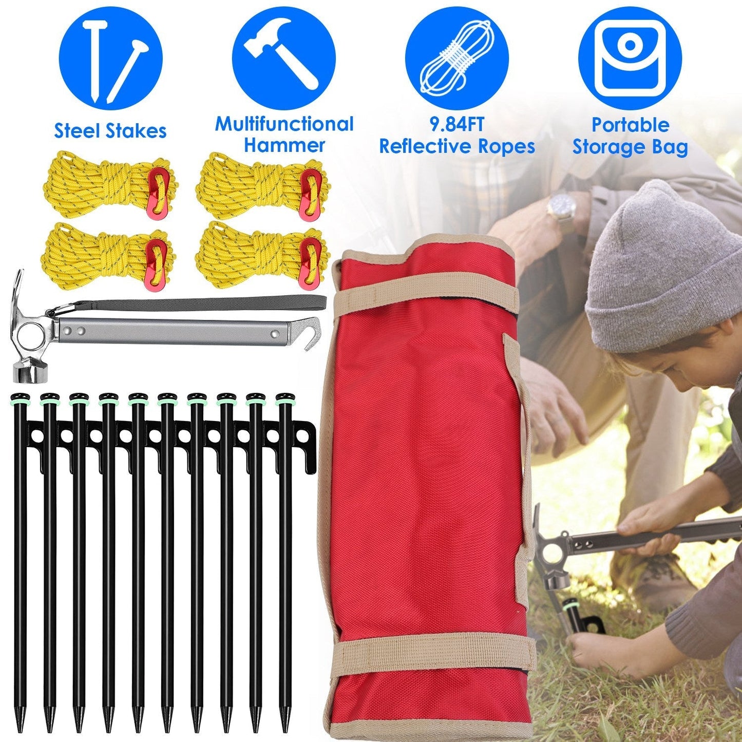 Tent Stake & Camping Hammer Kit