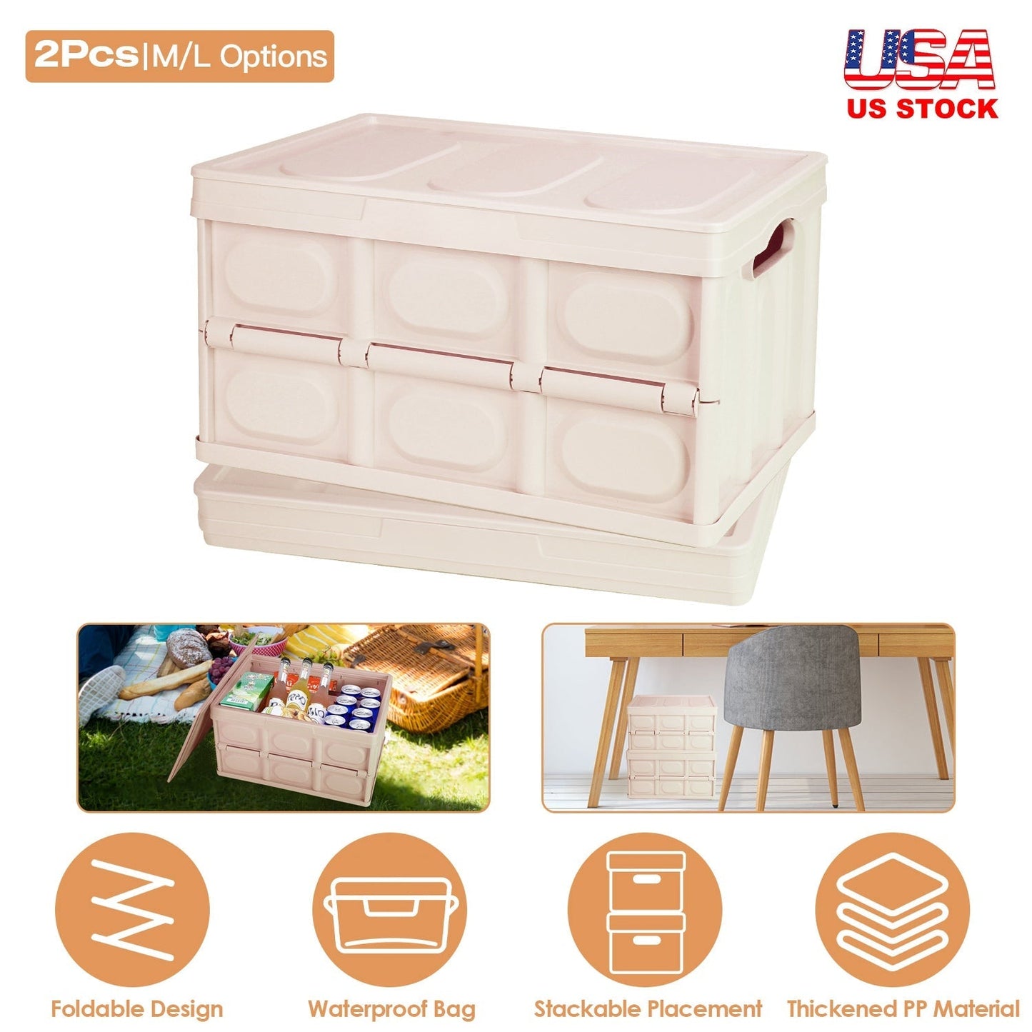 56L Collapsible Camping Storage Bins – 2 Pack