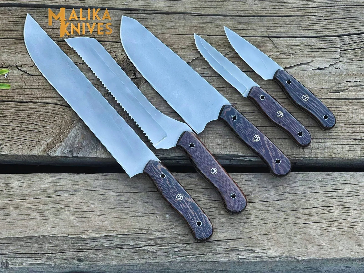 Malika Knives All-in-One Camp Chef Knife Set with Custom Leather Kit