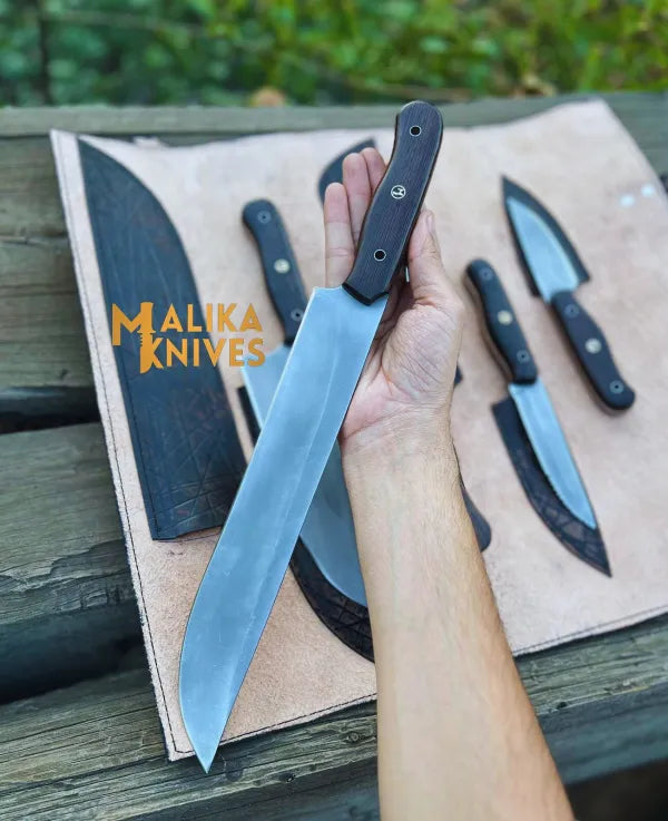 Malika Knives All-in-One Camp Chef Knife Set with Custom Leather Kit