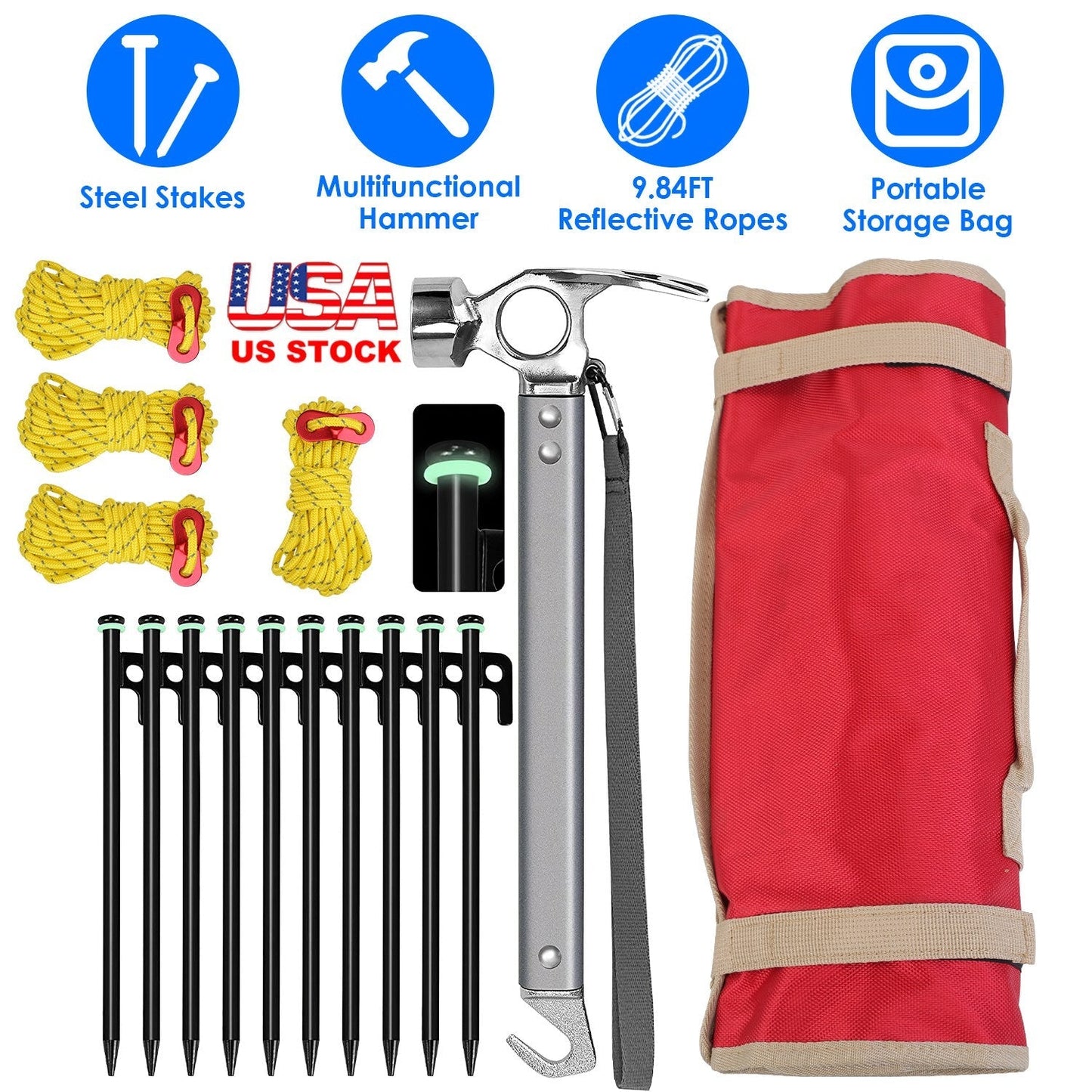 Tent Stake & Camping Hammer Kit