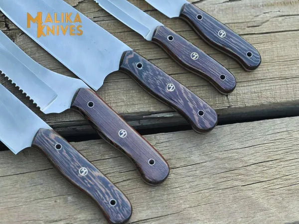 Malika Knives All-in-One Camp Chef Knife Set with Custom Leather Kit