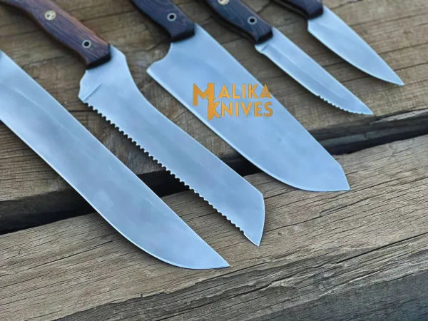 Malika Knives All-in-One Camp Chef Knife Set with Custom Leather Kit