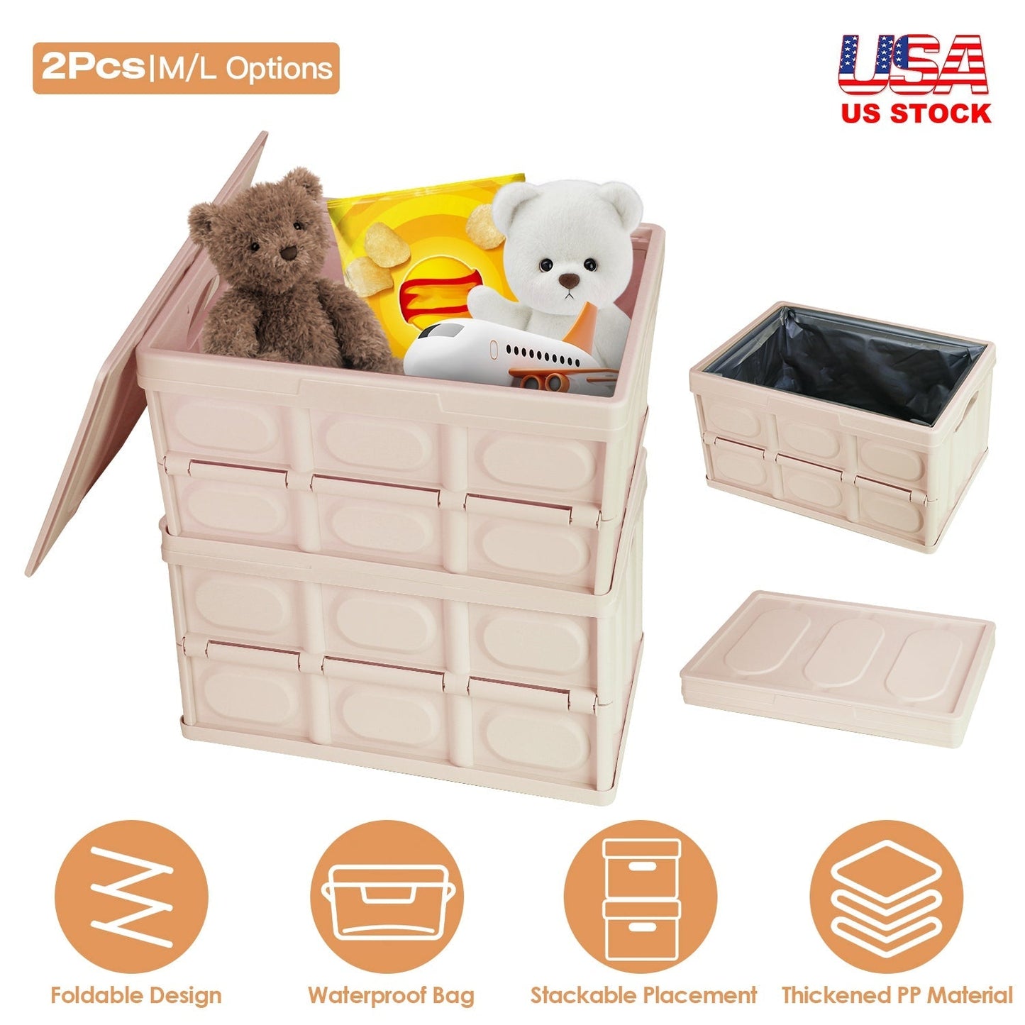 56L Collapsible Camping Storage Bins – 2 Pack
