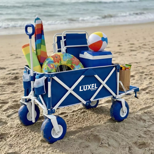 Beach Wagon Cart with Big Wheels – Foldable Utility Wagon Blue