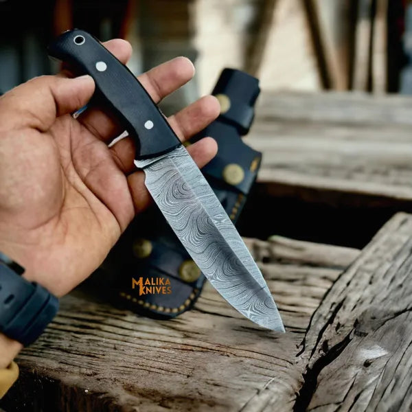 Damascus Bushcraft Hunting Knife Micarta Handle