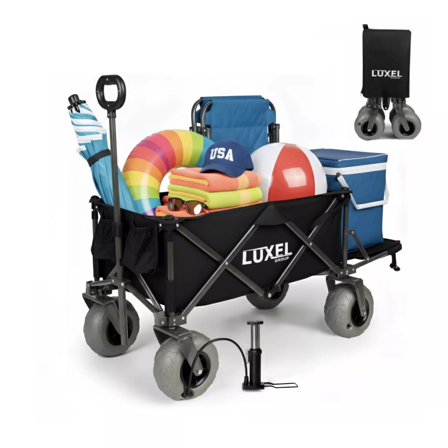 Beach Wagon Cart with Big Wheels – Foldable Utility Wagon Black
