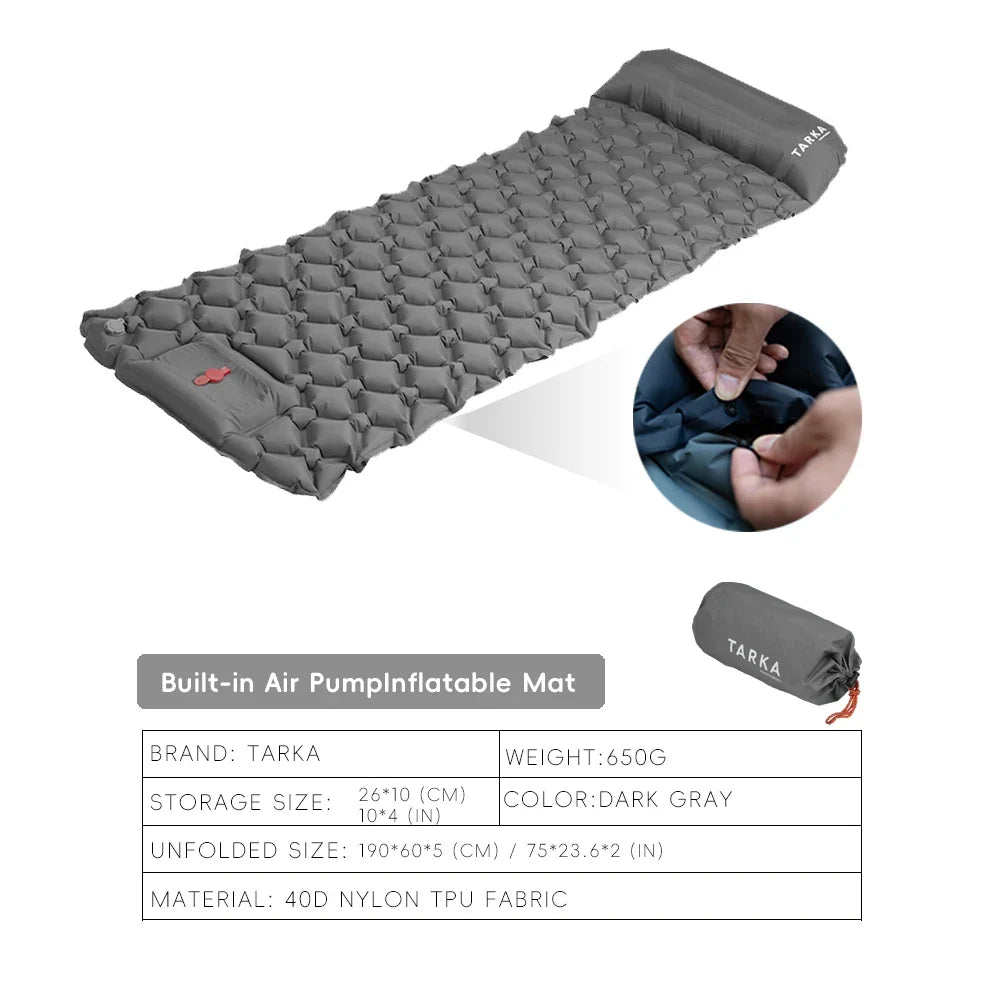 TARKA Inflatable Camping Mats Air Cushion With Pillow Outdoor Tourist Sleeping Pad Self-Inflating   Mattress For Hiking Climbing