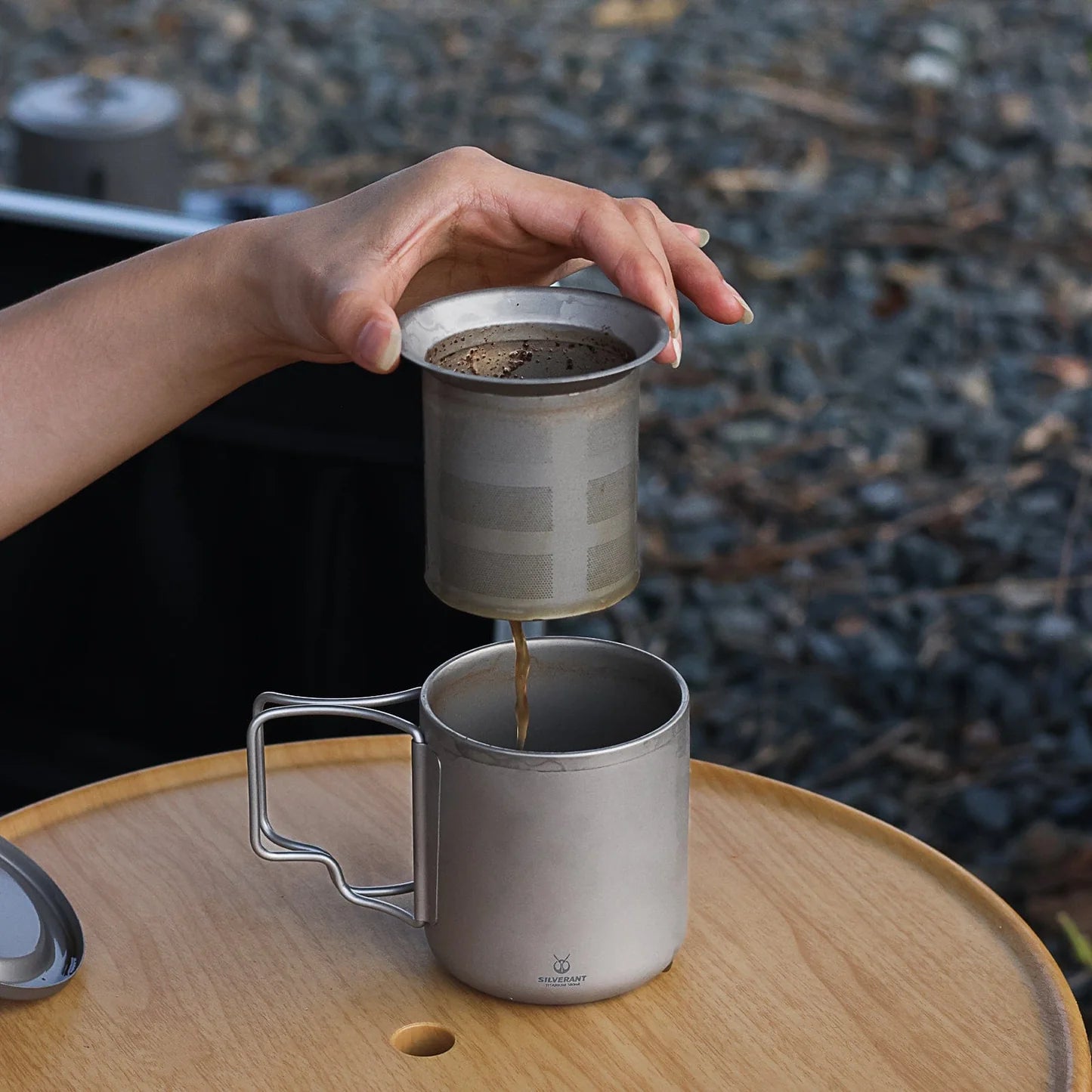 Titanium Double Wall Mug 300ml/10.14fl oz - Foldable Handle