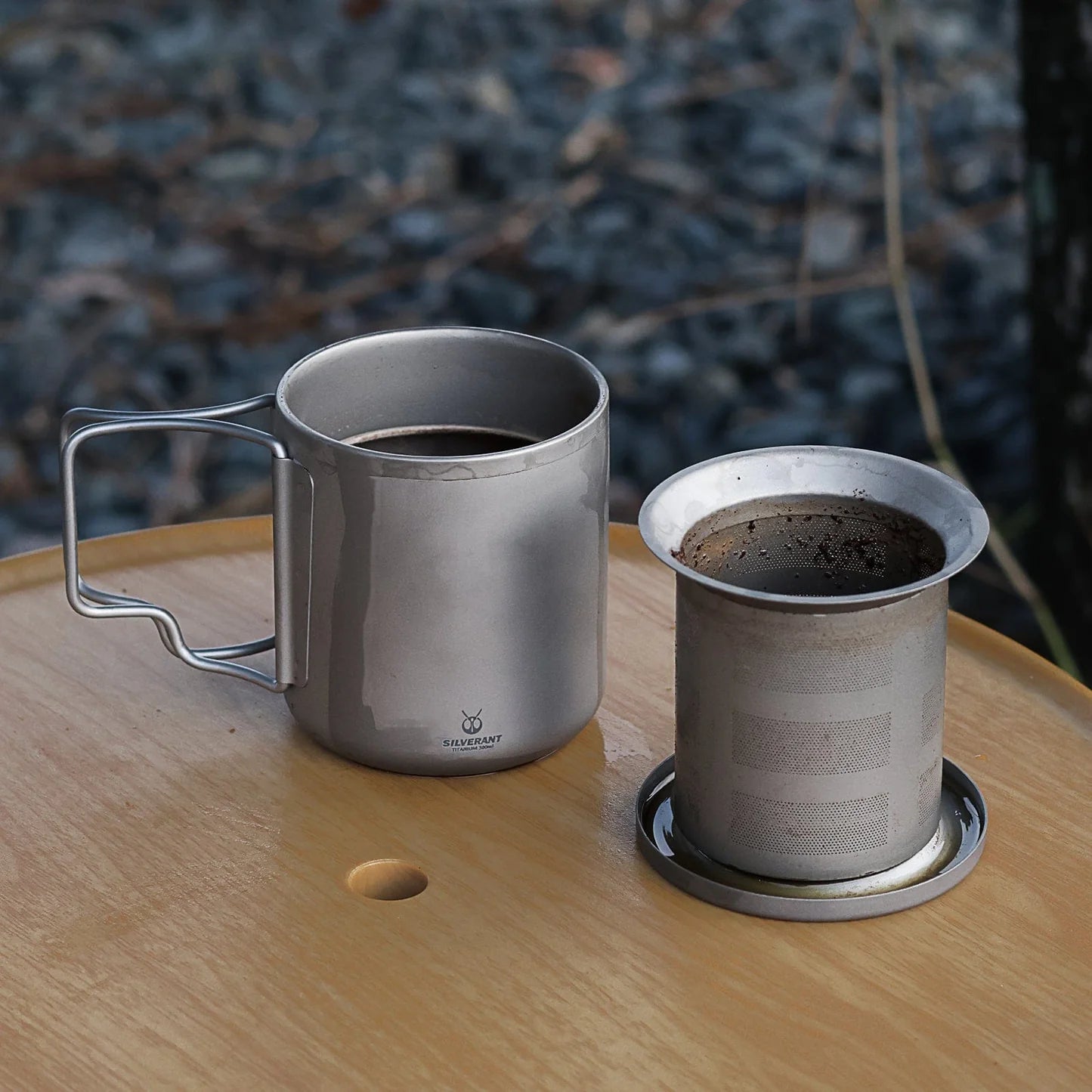 Titanium Double Wall Mug 300ml/10.14fl oz - Foldable Handle