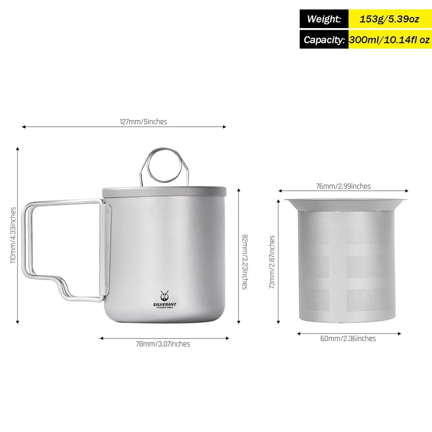 Titanium Double Wall Mug 300ml/10.14fl oz - Foldable Handle