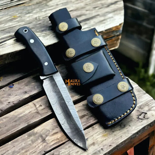 Damascus Bushcraft Hunting Knife Micarta Handle