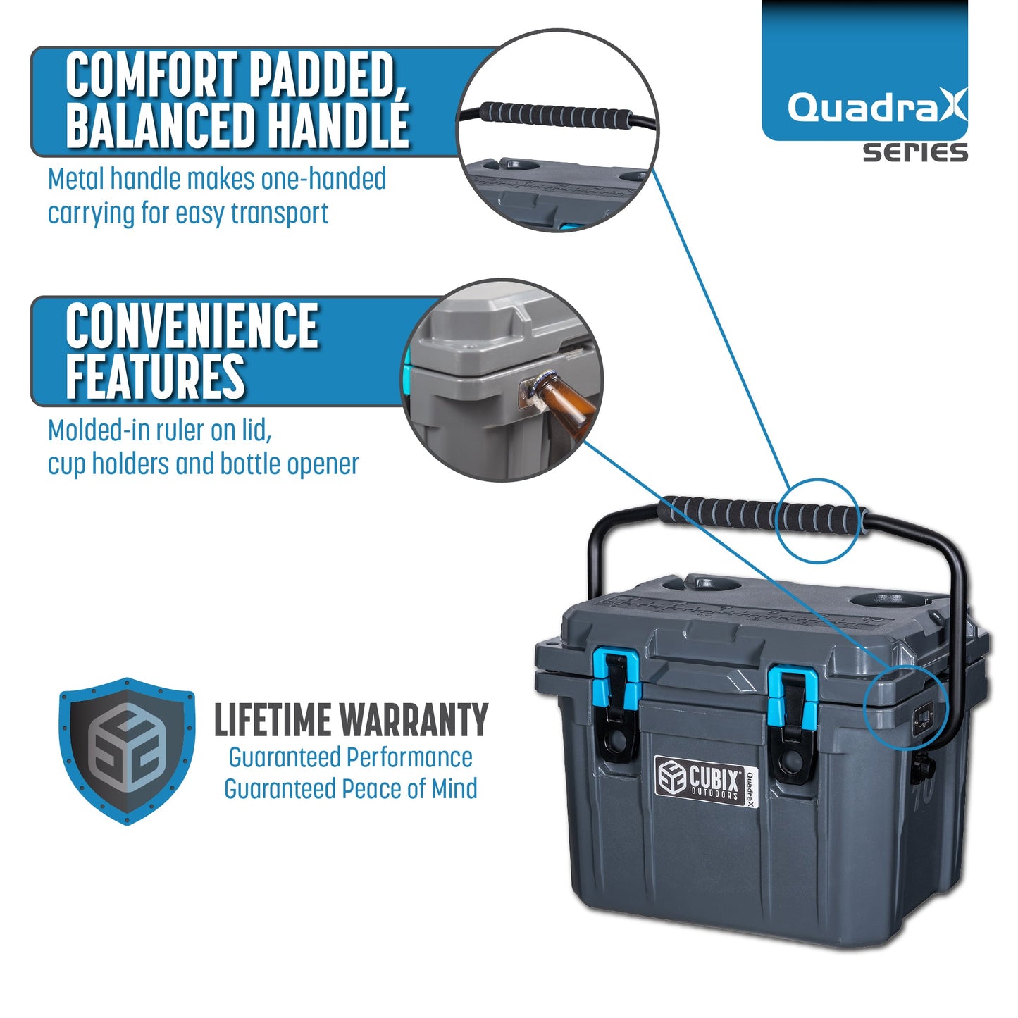 QuadraX 10QT Personal Cooler – Rotomolded Hard Cooler with 72-Hr Ice Retention & Lifetime Warranty