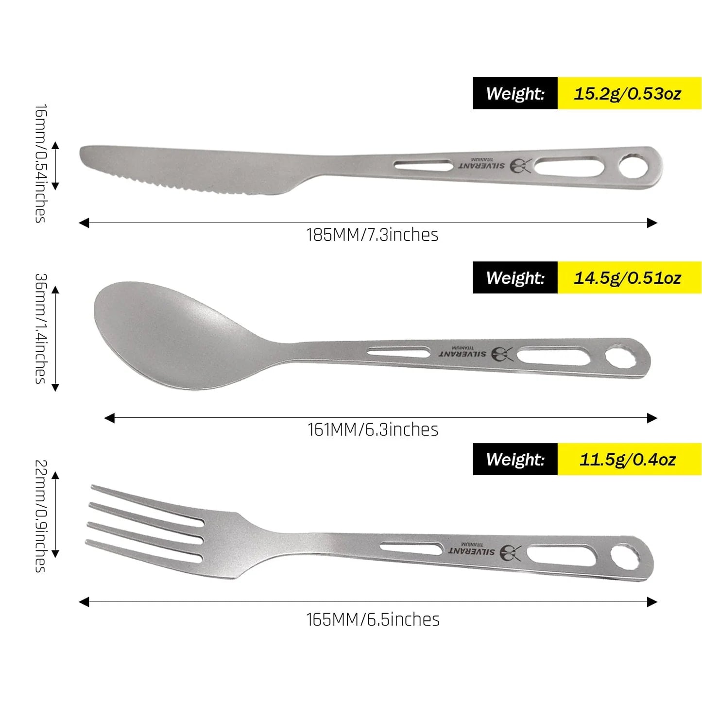 Titanium 3-Piece Cutlery Set (Knife, Fork and Spoon)