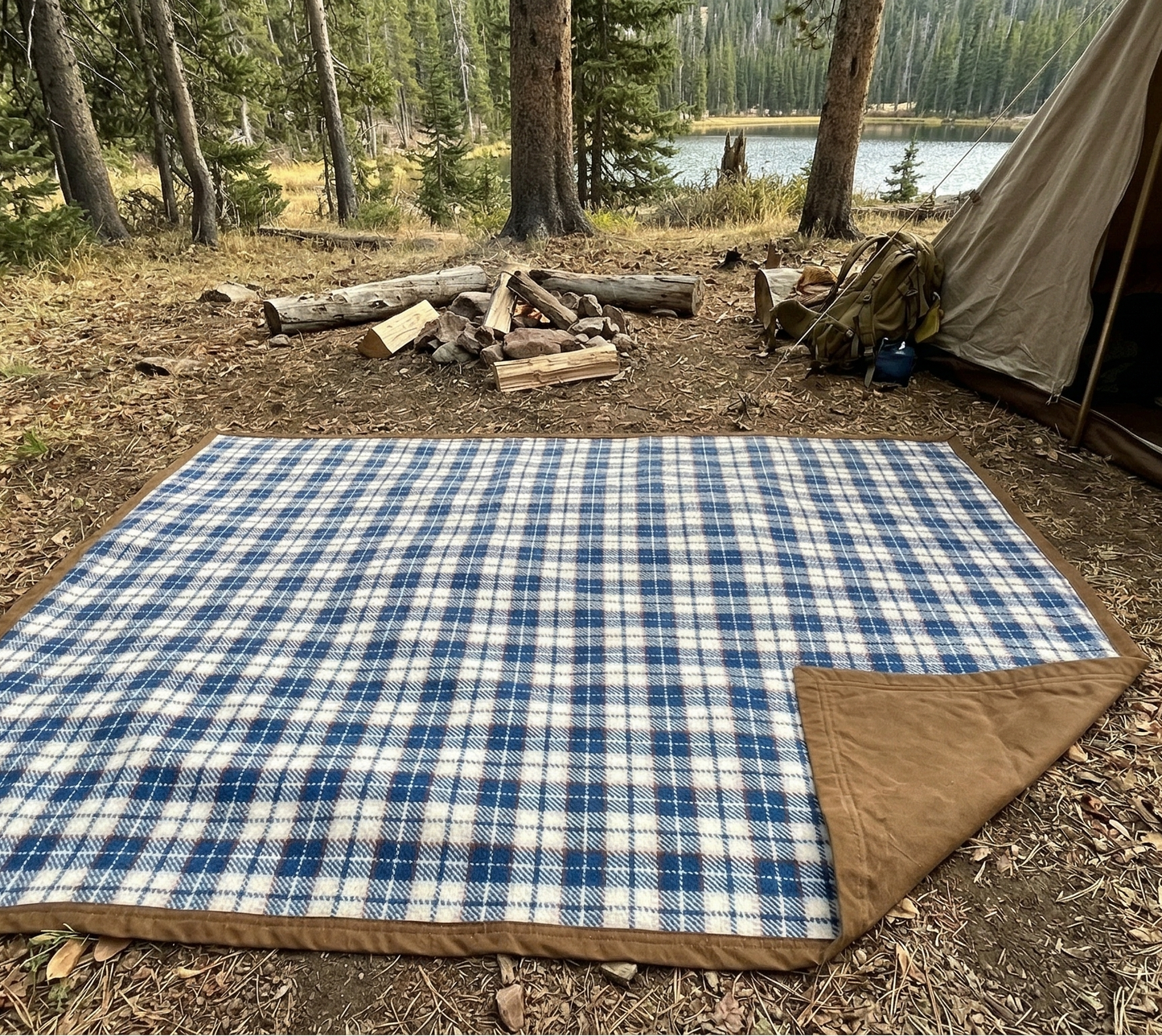 Wool Canvas Camping Blanket - Waxed Canvas Outdoor Blanket / Bushcraft Blanket